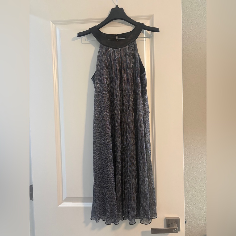 Size 4 EnFocus ladies silver and black dress.   Silver/metallic color overlay